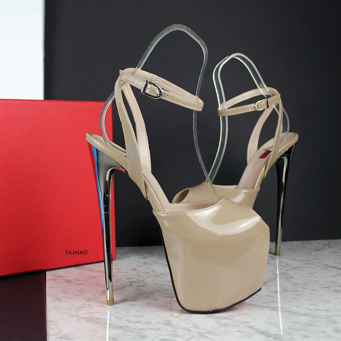 Nude Beige Gloss Fishmouth Roman Heels