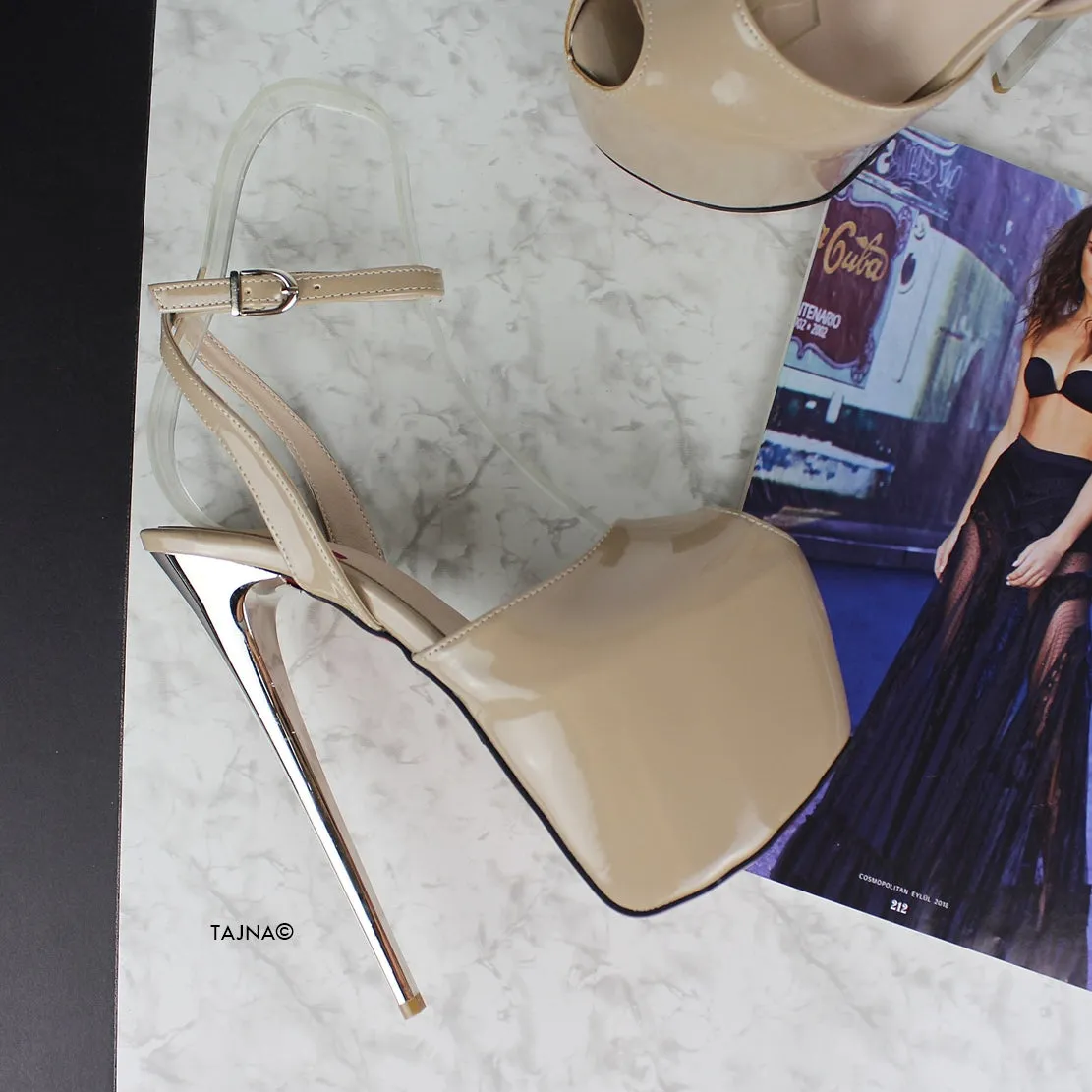 Nude Beige Gloss Fishmouth Roman Heels