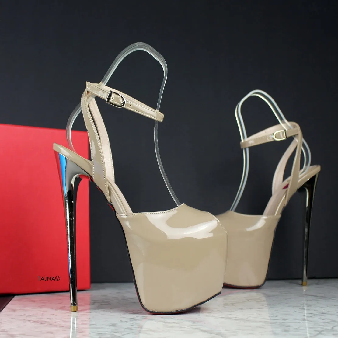 Nude Beige Gloss Fishmouth Roman Heels