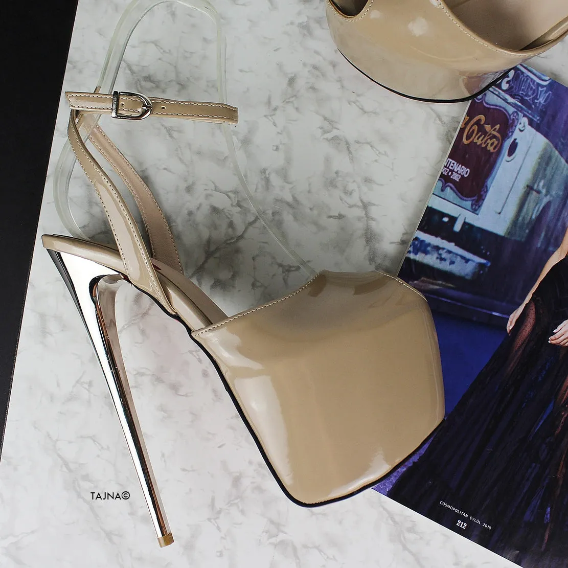 Nude Beige Gloss Fishmouth Roman Heels