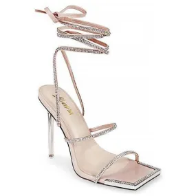 Nude Strappy Square Toe Heels