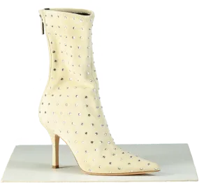 Paris Texas Beige Crystal-Embellished Calf Suede Stiletto Holly Mama Ankle Boots EU 37 UK 4