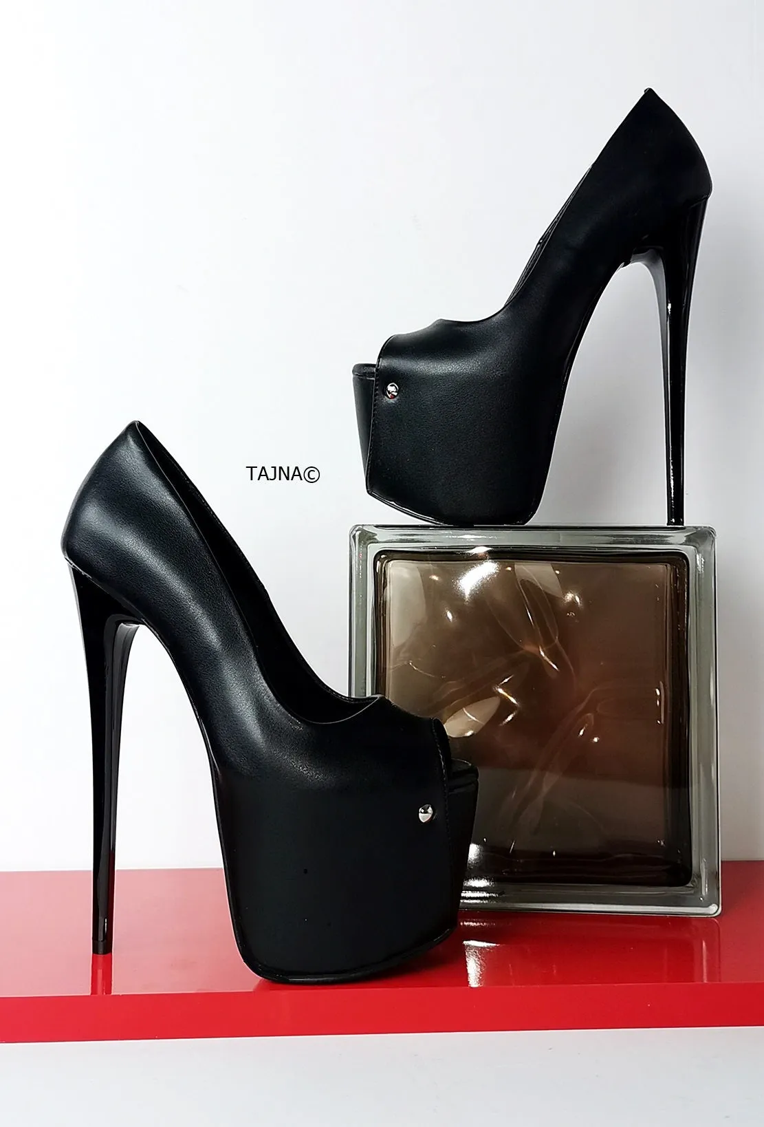 Peep Toe Black Thin Heel Pumps