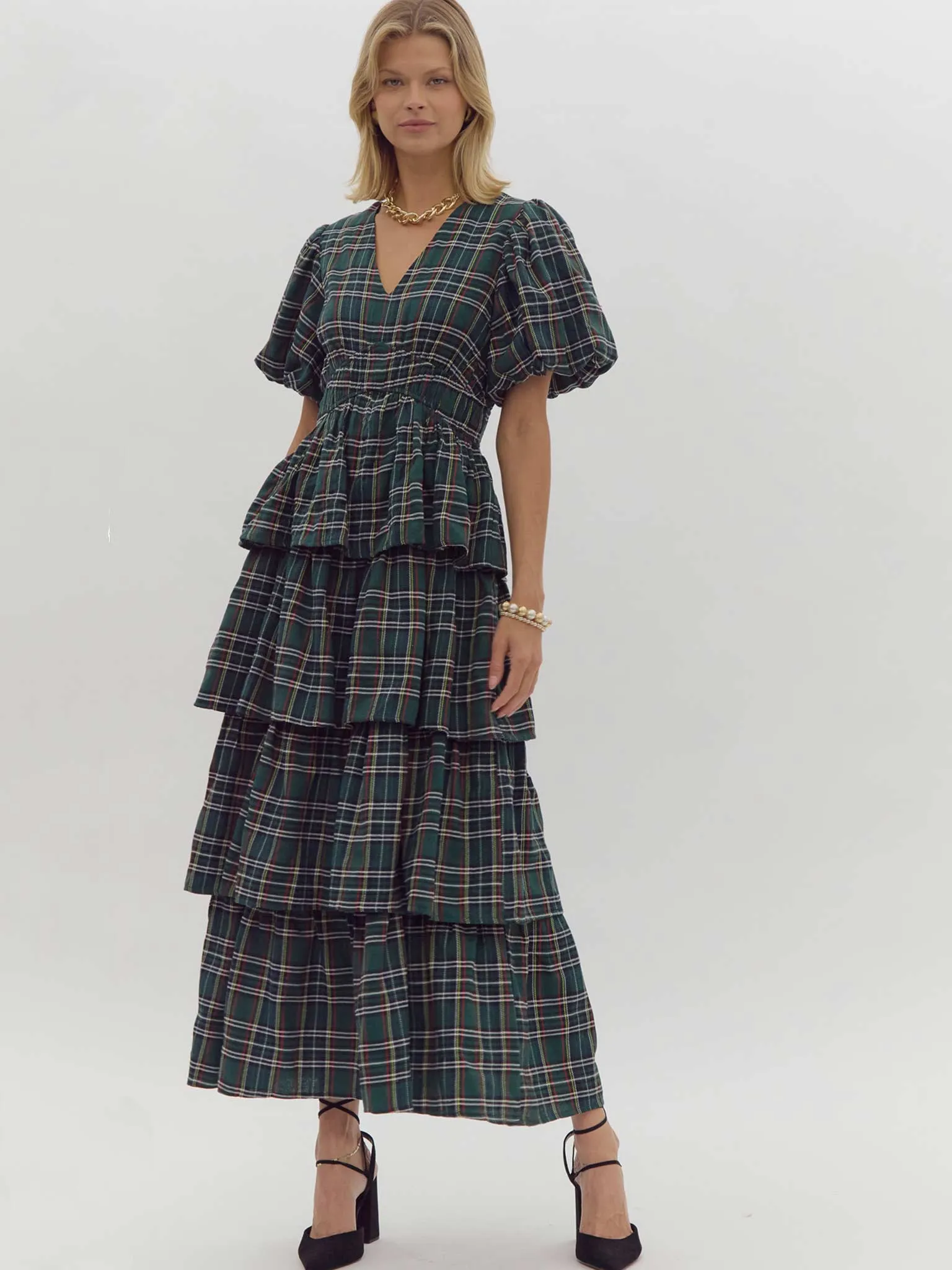 Plaid Tiered Maxi Dress