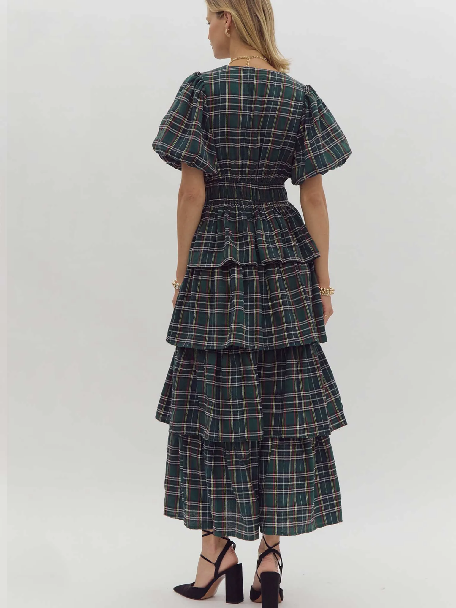 Plaid Tiered Maxi Dress