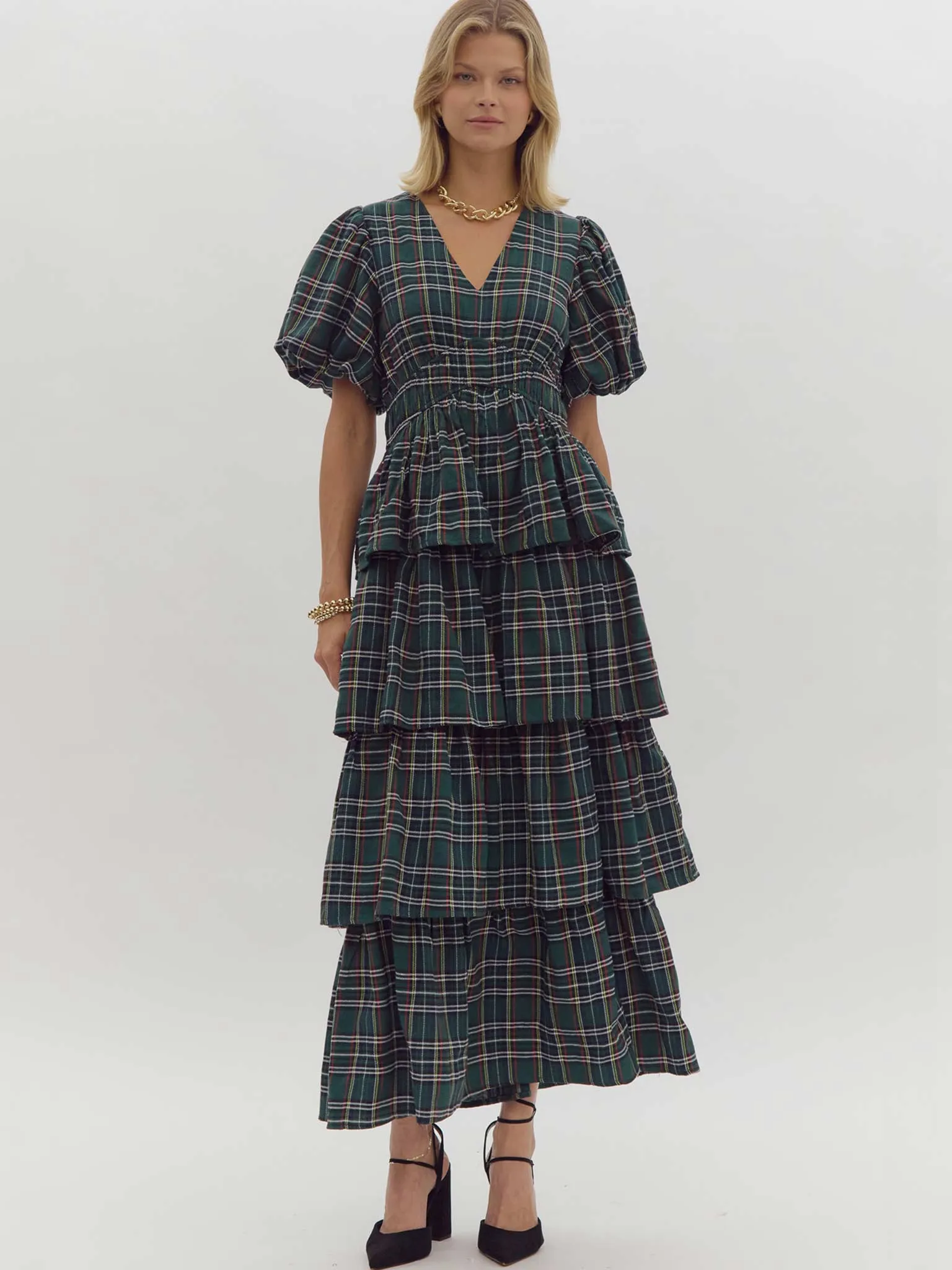 Plaid Tiered Maxi Dress