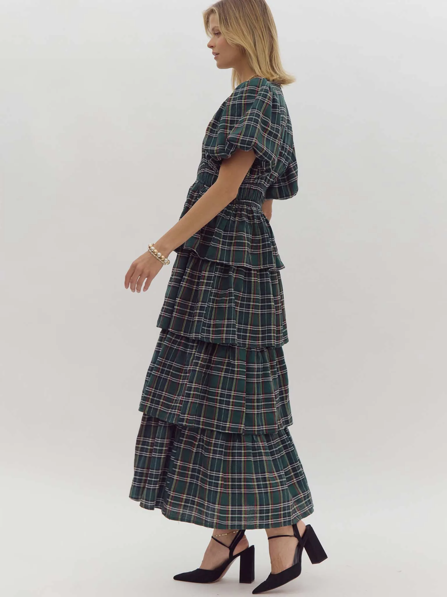 Plaid Tiered Maxi Dress