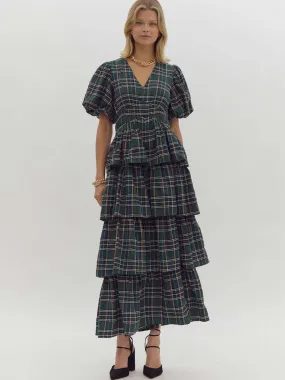 Plaid Tiered Maxi Dress