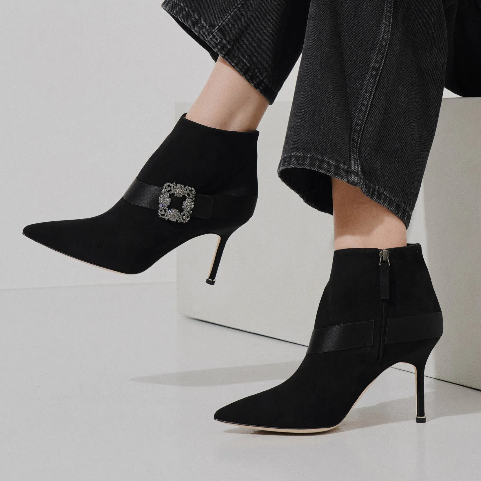 Plinianu black suede ankle boots