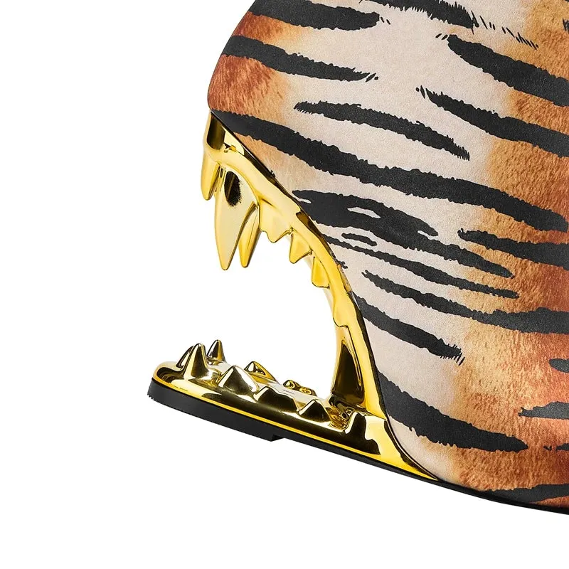 Pointed Wolf Teeth Leopard Pattern High Heel Short Boots