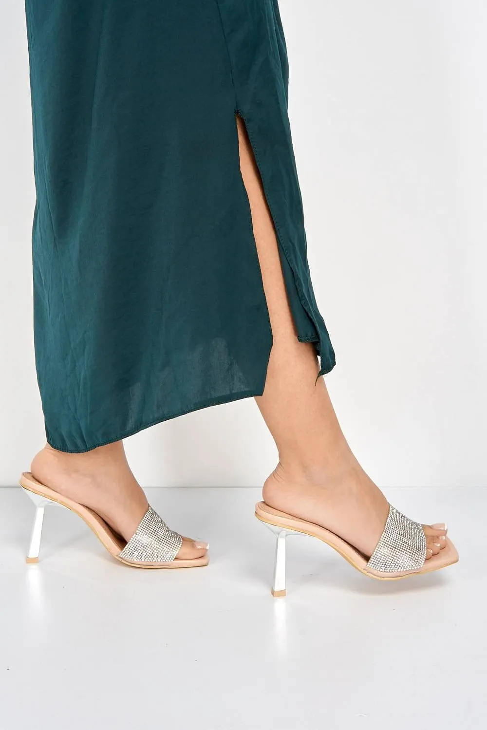 Porto Diamante Band Slanted Heel Mule in Nude