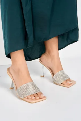 Porto Diamante Band Slanted Heel Mule in Nude