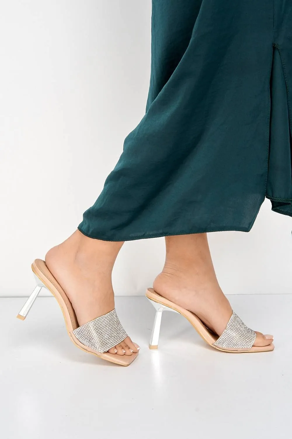 Porto Diamante Band Slanted Heel Mule in Nude