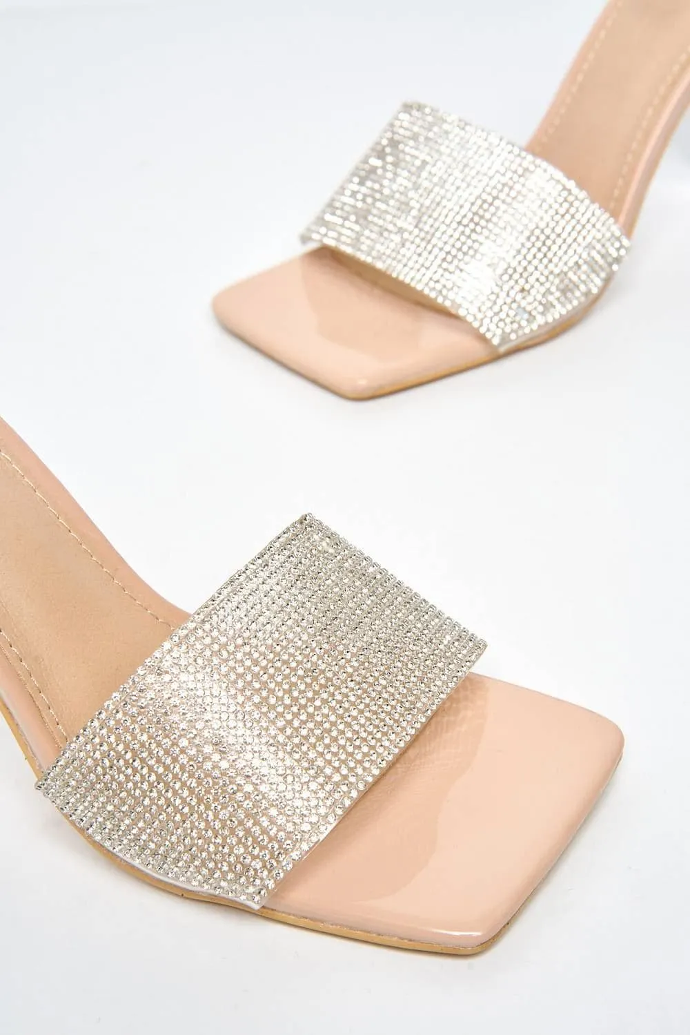 Porto Diamante Band Slanted Heel Mule in Nude