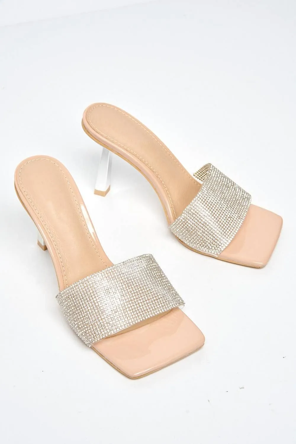 Porto Diamante Band Slanted Heel Mule in Nude