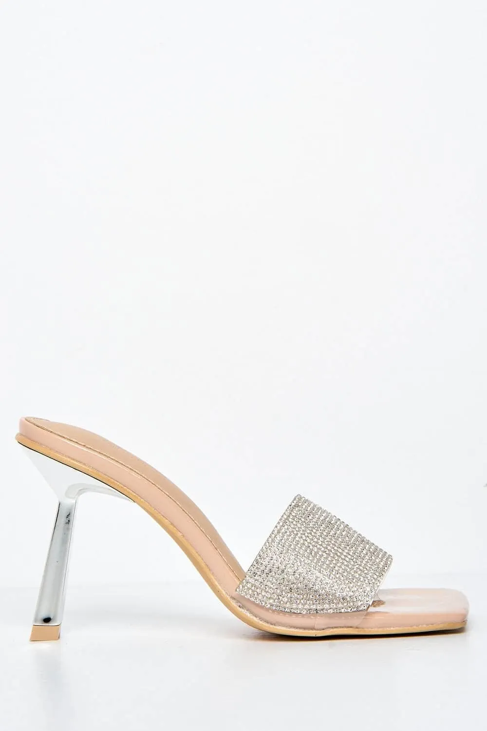 Porto Diamante Band Slanted Heel Mule in Nude
