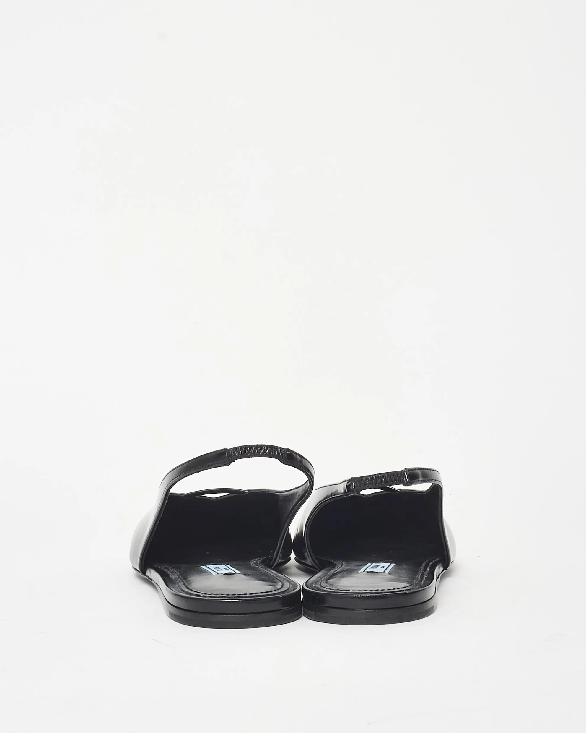 Prada Black Leather Logo Slingback Flats - 38.5