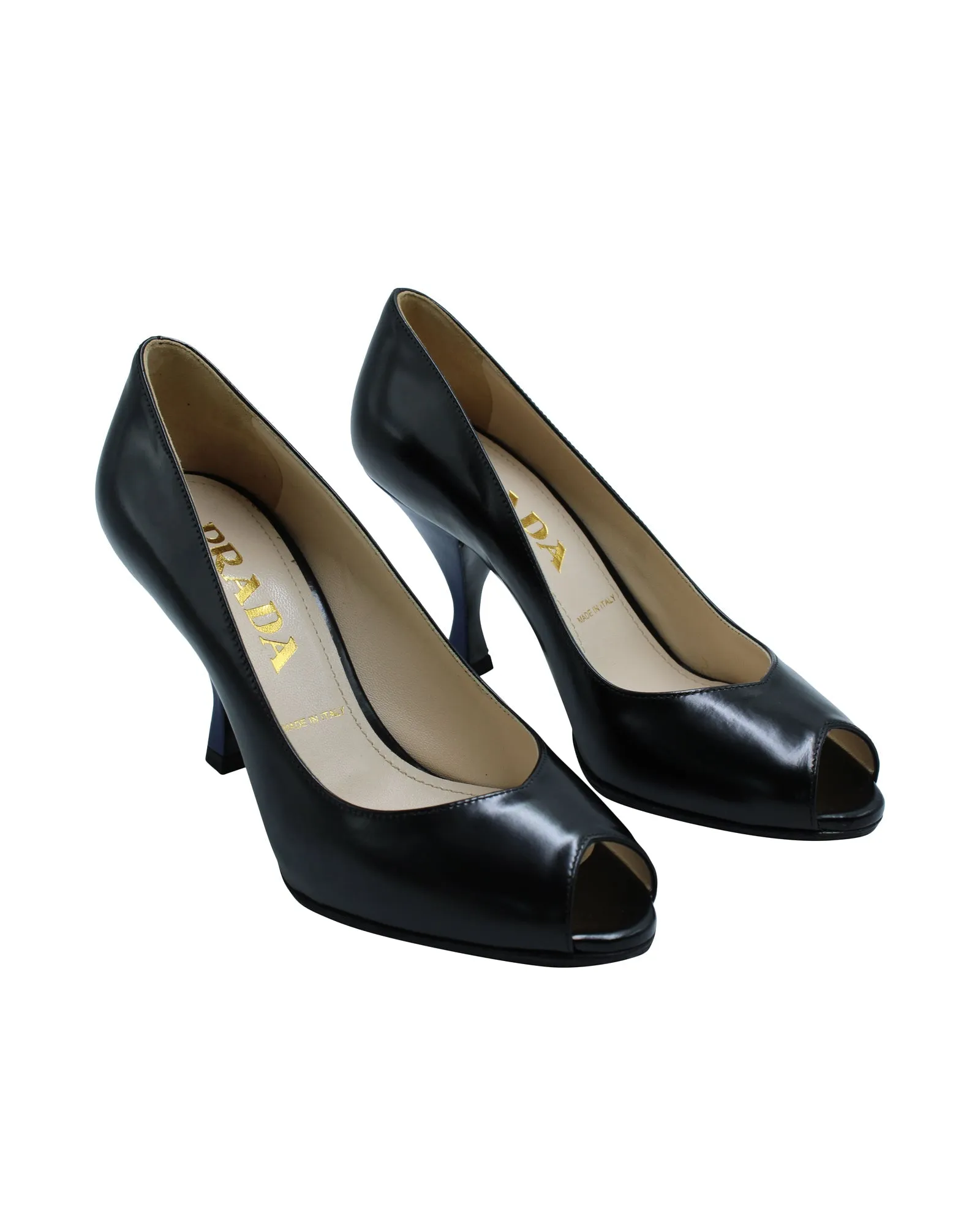 Prada Peep Toe Pumps in Black Leather