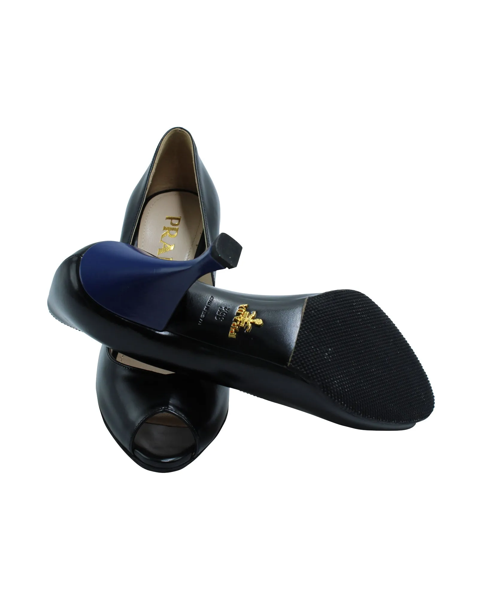 Prada Peep Toe Pumps in Black Leather