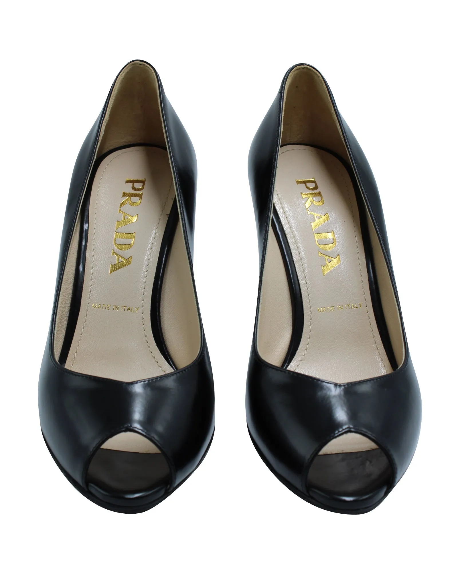 Prada Peep Toe Pumps in Black Leather