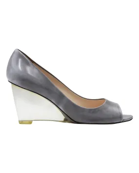 Prada Transparent Wedge Peep Toe Pumps in Grey Leather