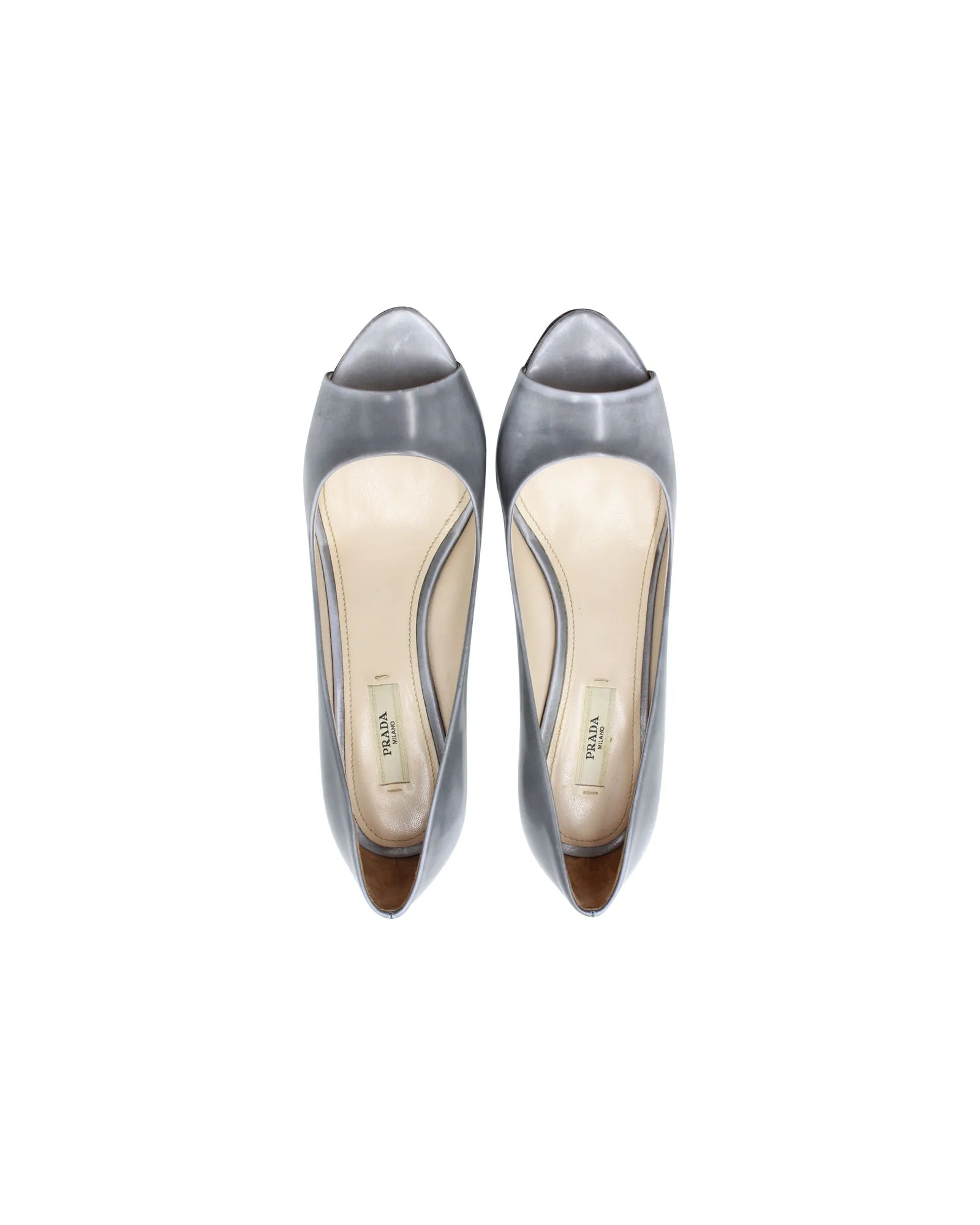 Prada Transparent Wedge Peep Toe Pumps in Grey Leather