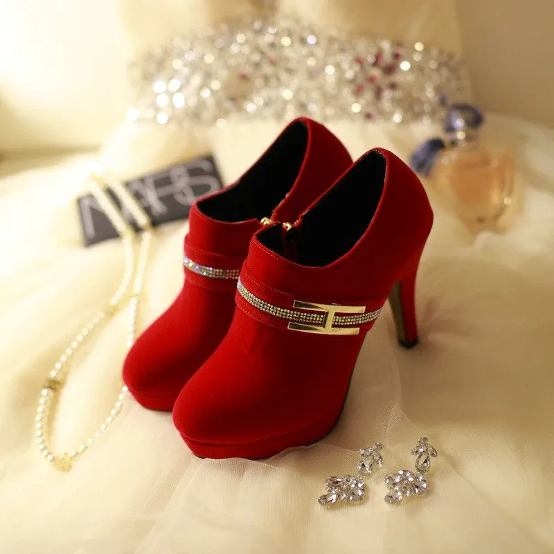 Round Head Low Cut Zipper Wedding Shoes