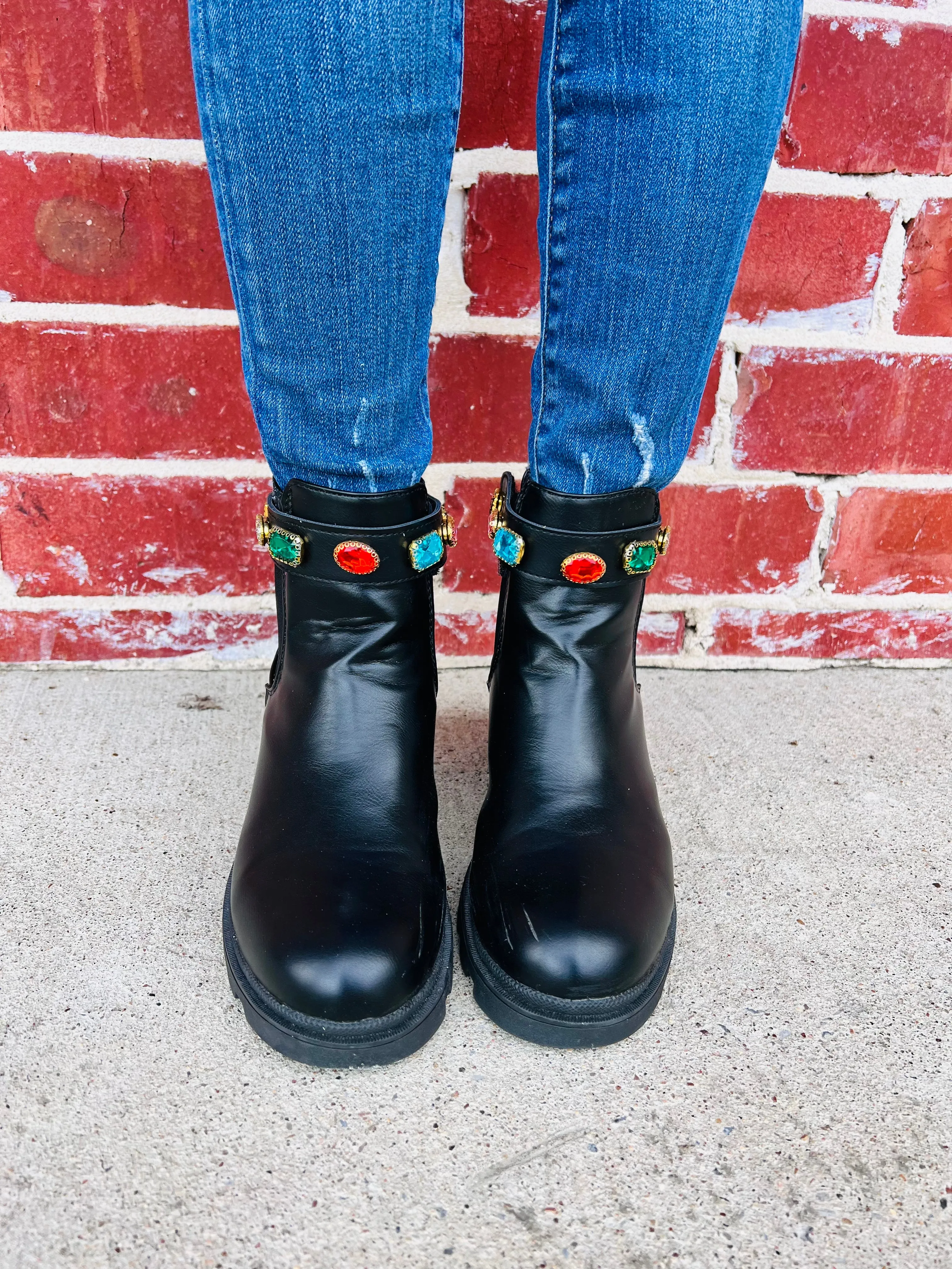 Royal Crystal & Black Combat Chic Boot