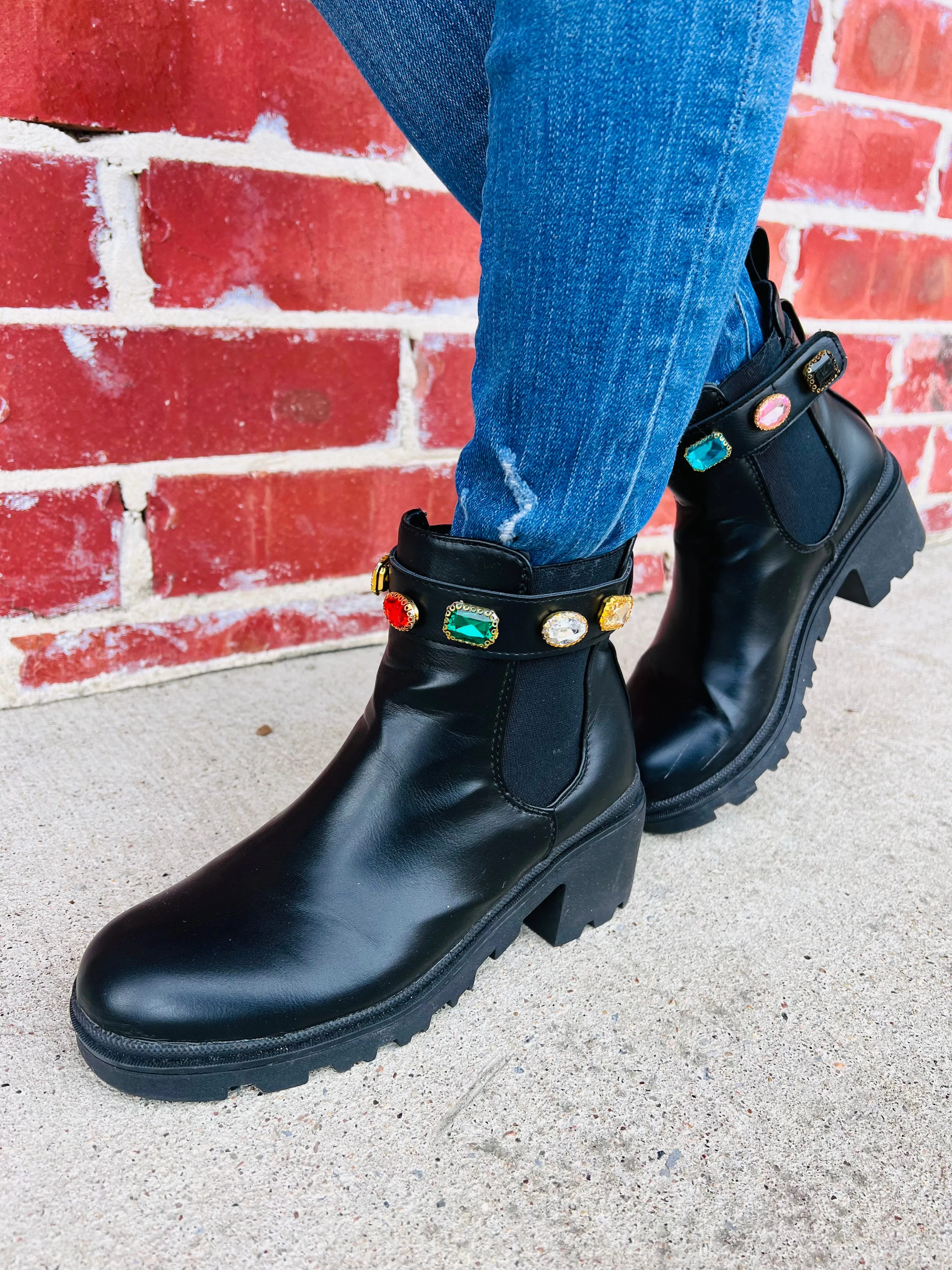 Royal Crystal & Black Combat Chic Boot