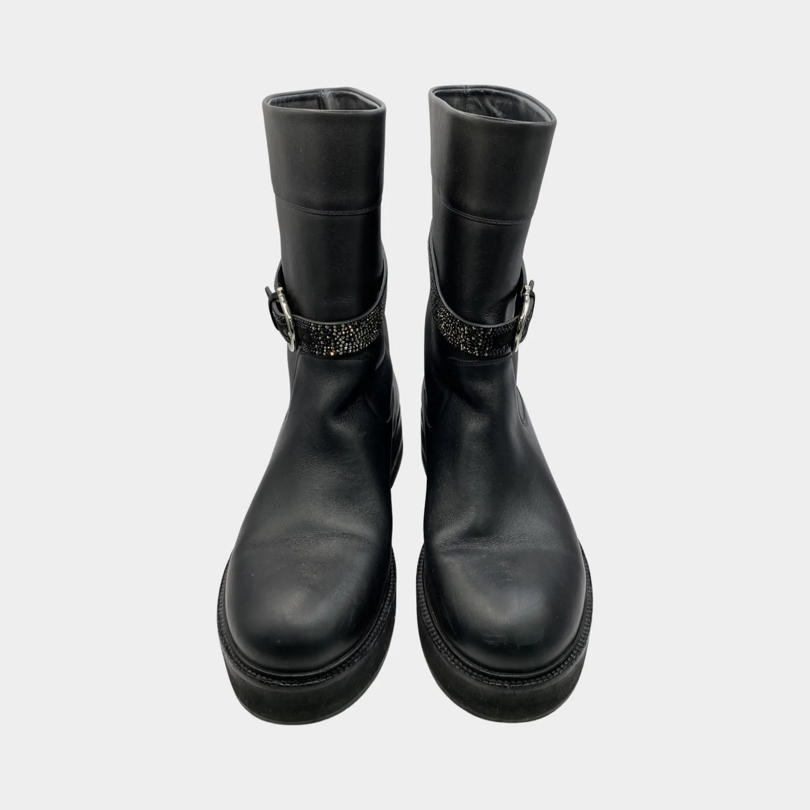 Salvatore Ferragamo black boots with crystal strap