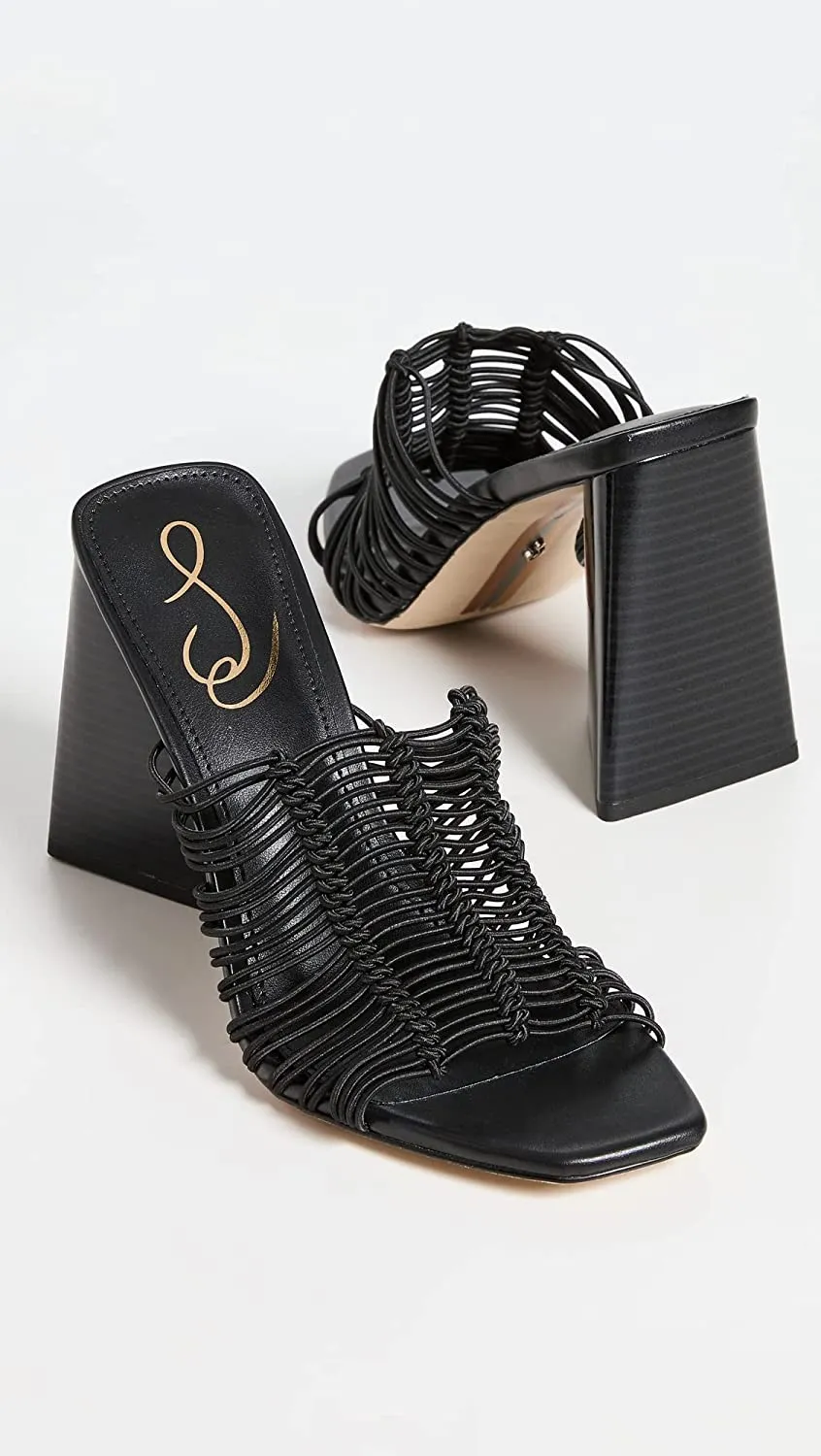 Sam Edelman Laurette Black Block Heel Slip On Squared Open Toe Fashion Mules