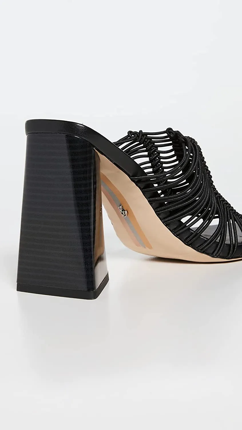 Sam Edelman Laurette Black Block Heel Slip On Squared Open Toe Fashion Mules