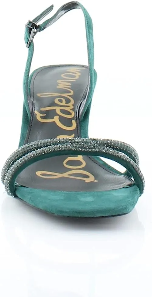Sam Edelman Ronan Green Ivy Crystal Rhinestone Ankle Strap Open Toe Heel Sandals