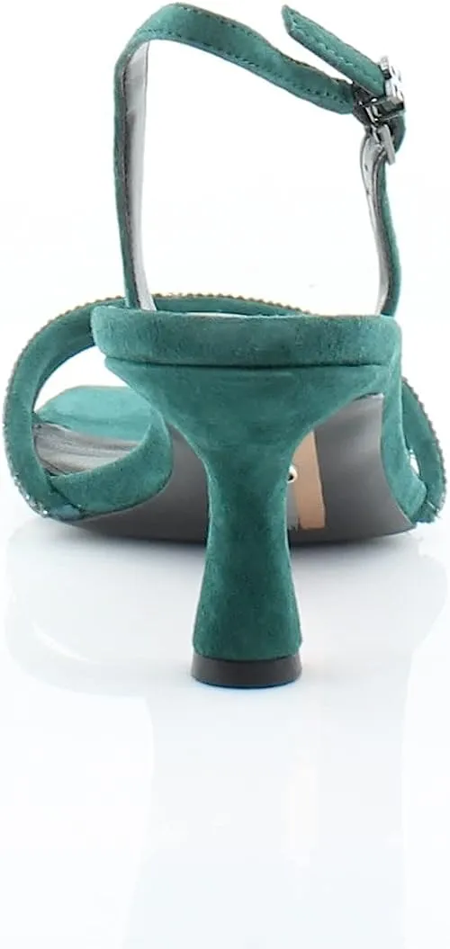 Sam Edelman Ronan Green Ivy Crystal Rhinestone Ankle Strap Open Toe Heel Sandals