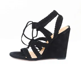 Schutz Angus Black Suede Tie Up Wedge Heel Single Sole Dainty Sandals Pumps