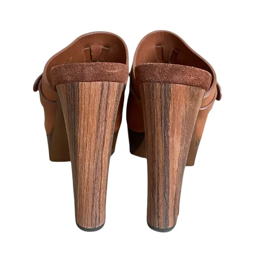 SERGIO ROSSI Brown Leather Open Toe Mules Slide Sandals, Size 38.5