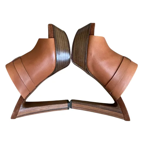 SERGIO ROSSI Brown Leather Open Toe Mules Slide Sandals, Size 38.5