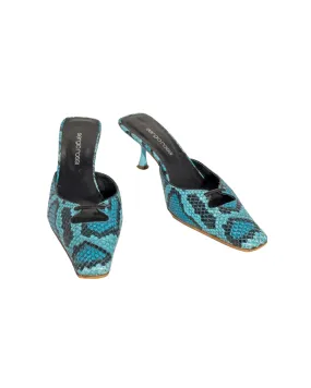 Sergio Rossi Python Mules mit Cut Out Details in Blau Schwarz (36)
