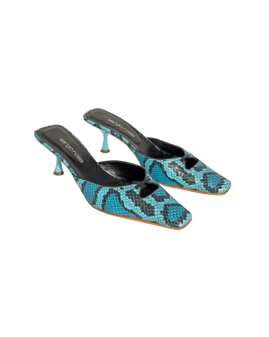 Sergio Rossi Python Mules mit Cut Out Details in Blau Schwarz (36)