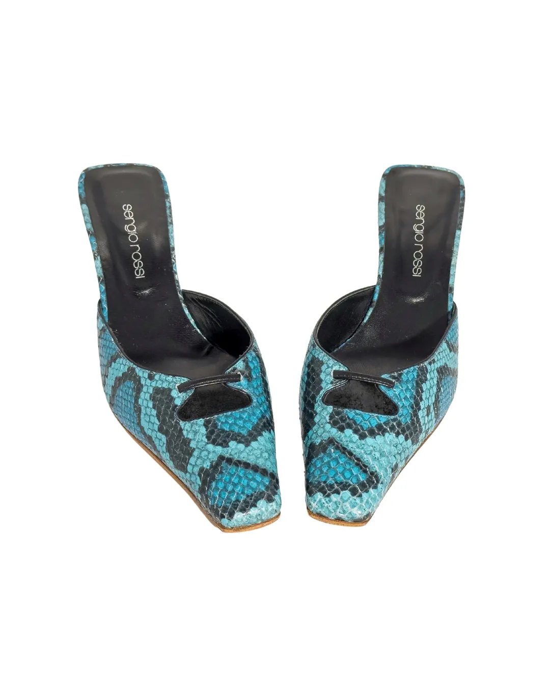Sergio Rossi Python Mules mit Cut Out Details in Blau Schwarz (36)