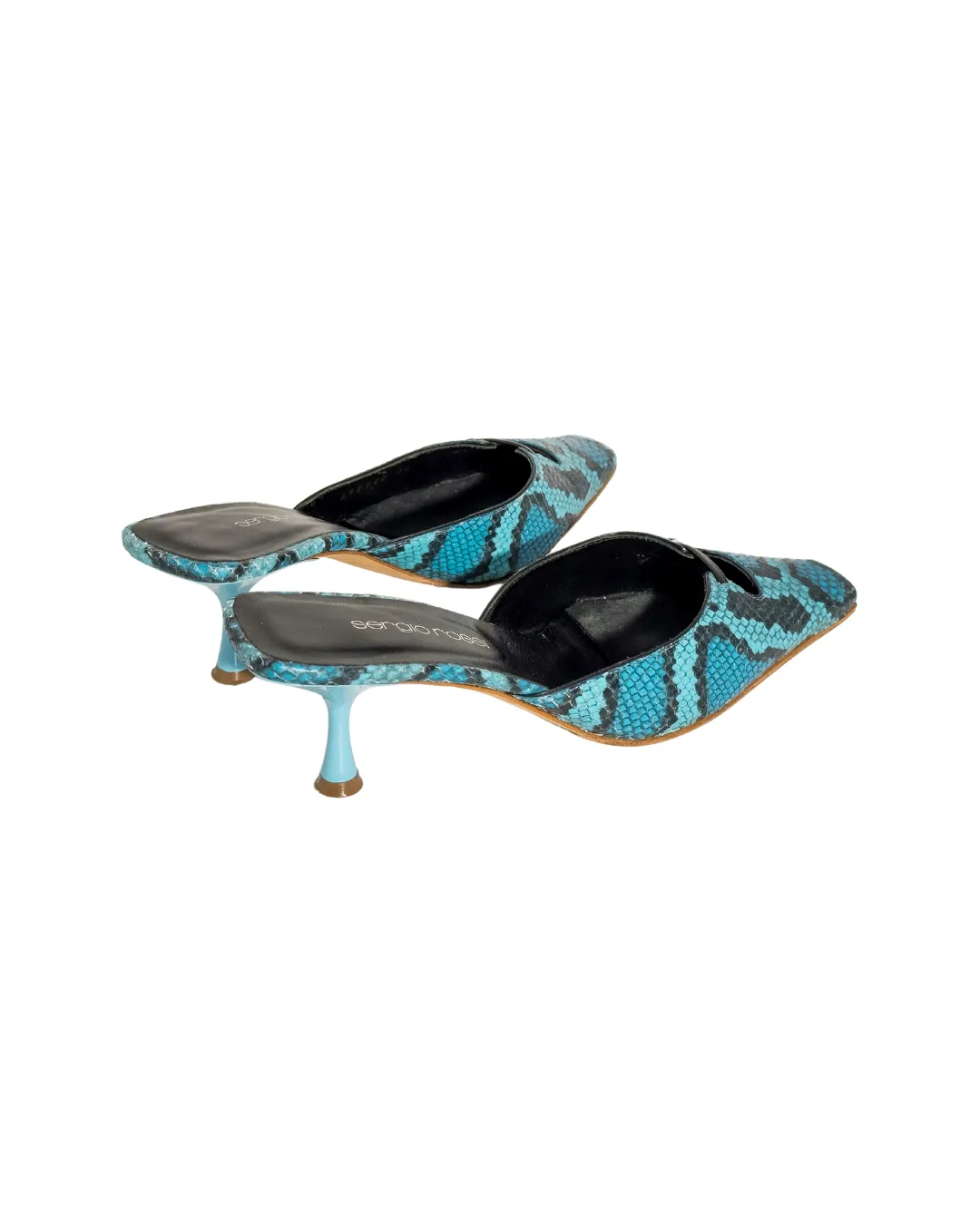 Sergio Rossi Python Mules mit Cut Out Details in Blau Schwarz (36)