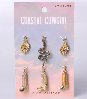 Set of Six Cowboy Boot Snake and Sunflower Crystal Charms Coastal Cowgirl