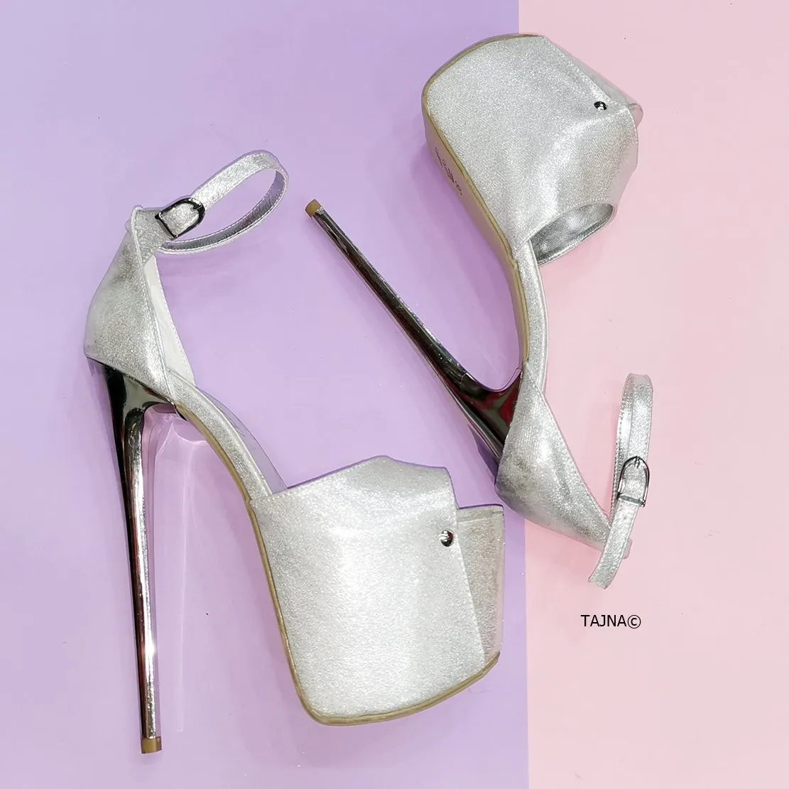 Silver Satin Thin High Heel Platforms