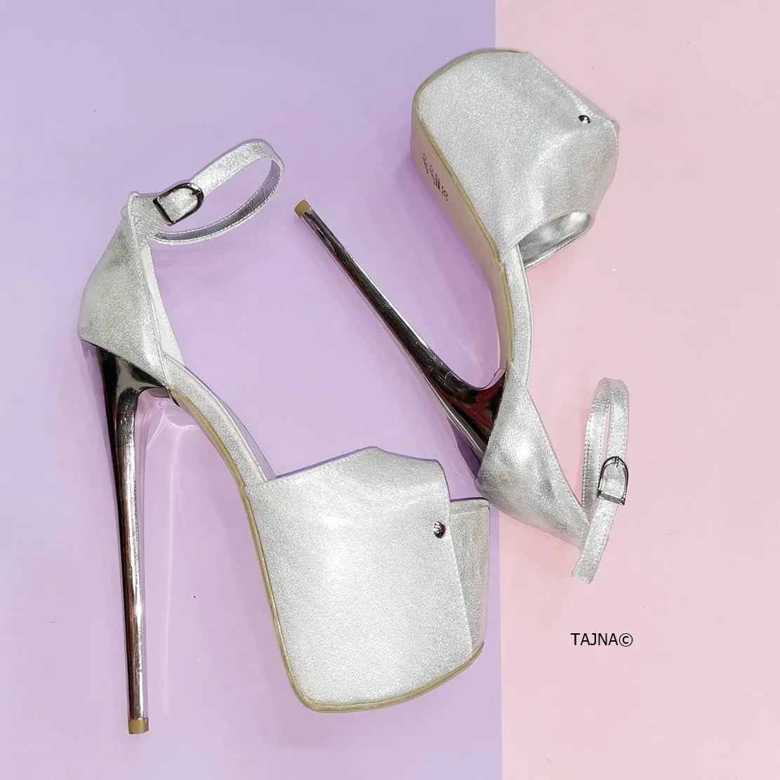 Silver Satin Thin High Heel Platforms