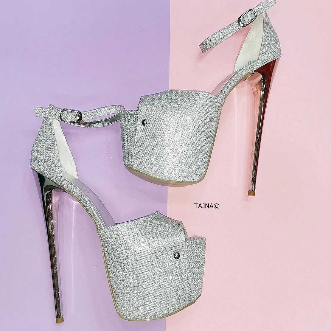 Silver Shiny Shimmer High Heel Sandals