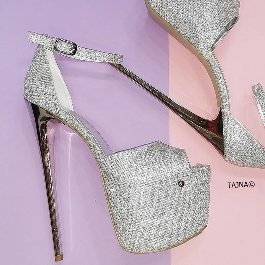 Silver Shiny Shimmer High Heel Sandals