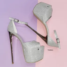 Silver Shiny Shimmer High Heel Sandals