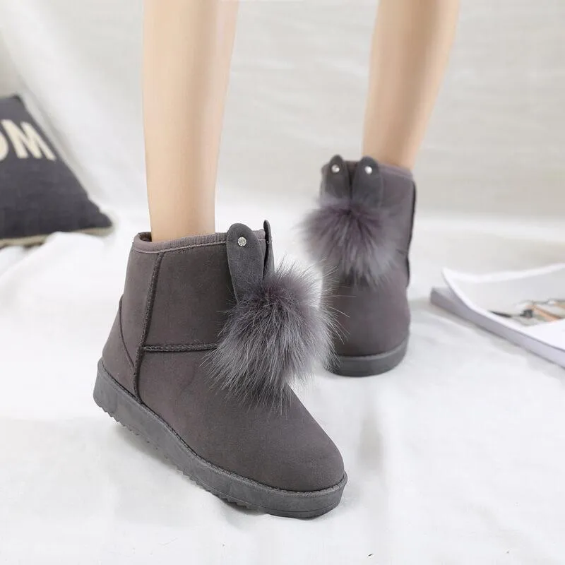 Snow Fur Round Toe Flat Boots