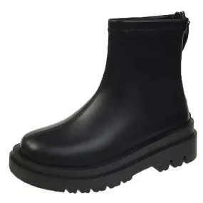 Soft Leather Platform Ankle Boots with Back Zipper