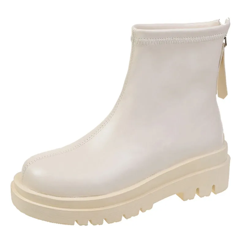 Soft Leather Platform Ankle Boots with Back Zipper